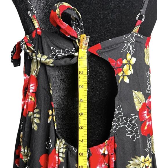 Tiki Palm Hawaiian Dress XL Red Tropical Open Tie Back Babydoll Asymmetrical Hem - Picture 12 of 16